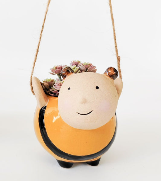 Bee Hanging Planter Yellow & Black 12cm