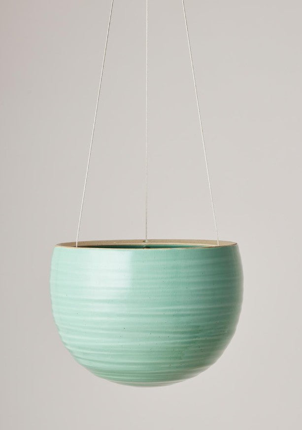 Spherical Hanging Planter Celadon Green Crackle