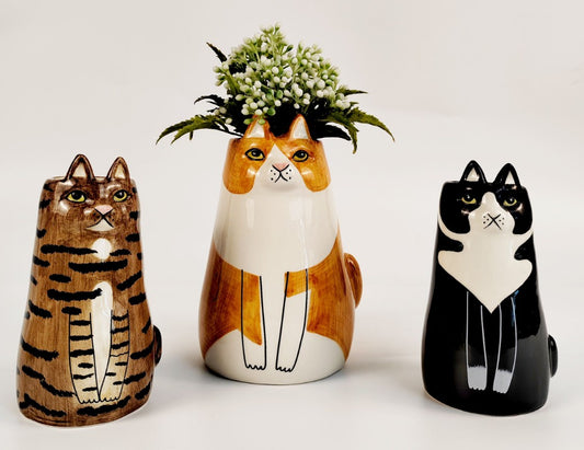 Sitting Cat Vase Grey 13cm