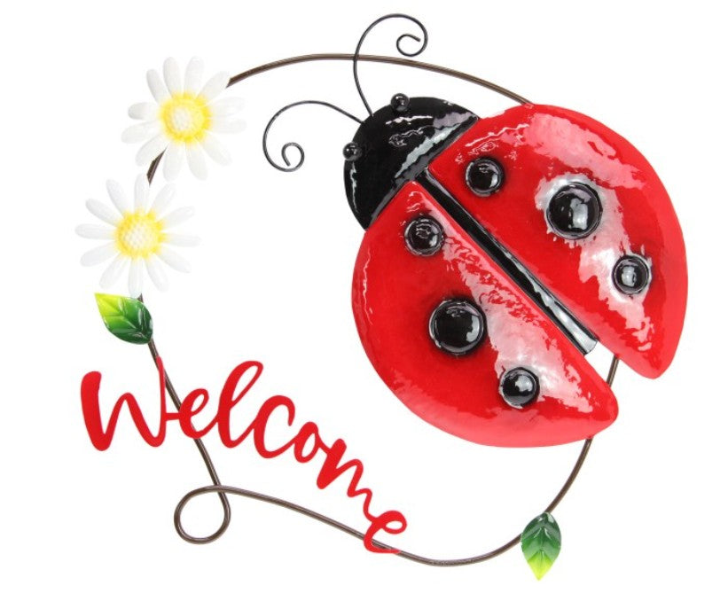 Ladybug with Welcome Metal Wall Art 39cm