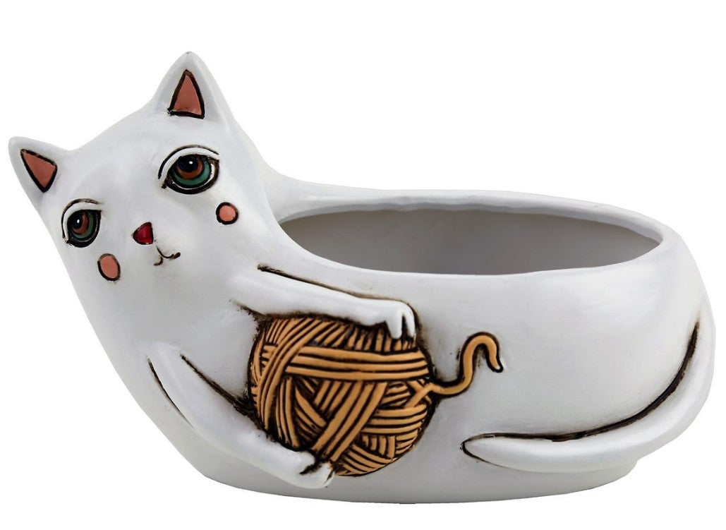 Baby White Cat with yarn planter
