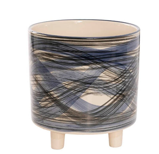 Wavey Blue/Black/Cream footed planters Large and Medium