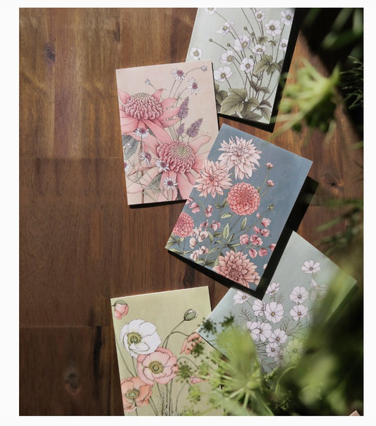 Poppies In Sage Portrait Card