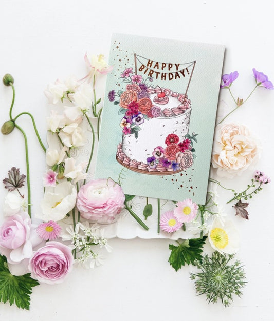 Floral Birthday Cake Card