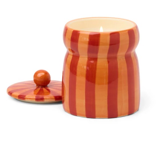 Paddywax: Red/Coral Striped Cabana Candle with LId 184g