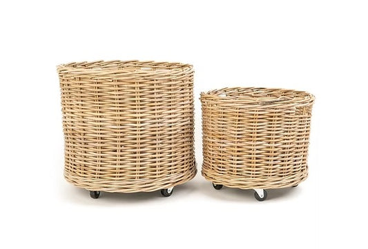 Rattan Lonsdale Set/2 Kubu Grey Round Rollaway Baskets