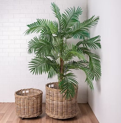 Rattan Lonsdale Set/2 Kubu Grey Round Rollaway Baskets