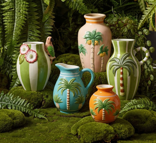 Vase Palm Tree Green Stripe