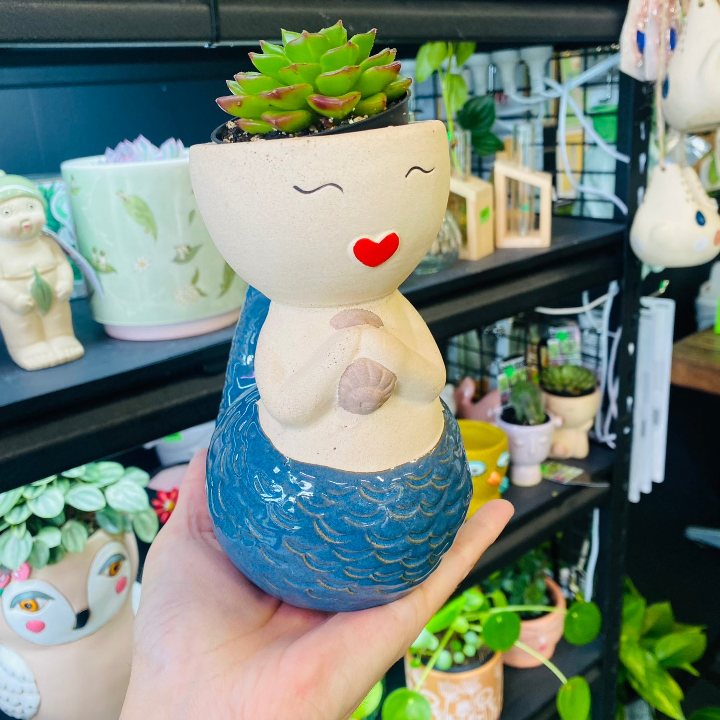 Mermaid Planter Blue 15cm