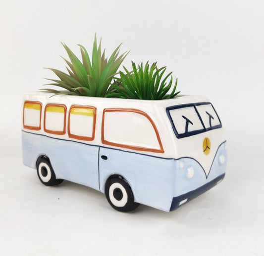 Retro Kombi Van Planter Mustard & Blue