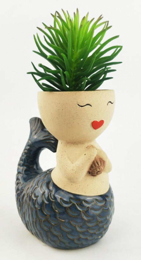 Mermaid Planter Blue 15cm