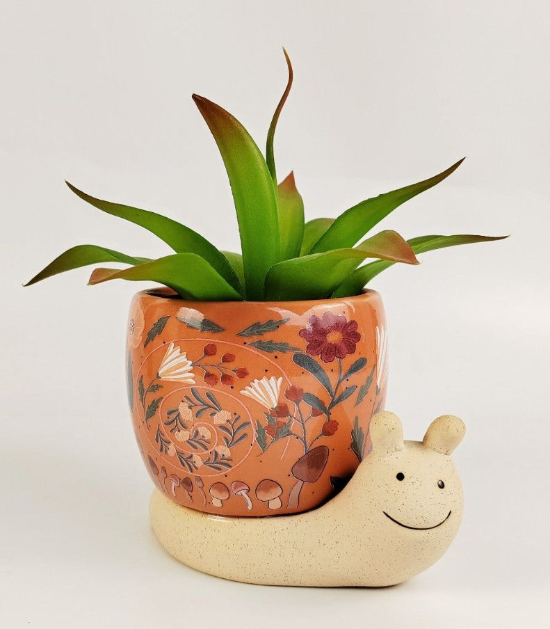 Snail with Flowers Planter Medium