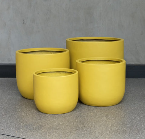 Mustard Yellow Lightweight Fibreglass Pots - 3 sizes