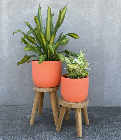 Coral Orange Lightweight Fibreglass Pots - 3 sizes