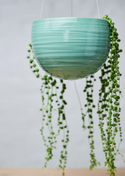 Spherical Hanging Planter Celadon Green Crackle
