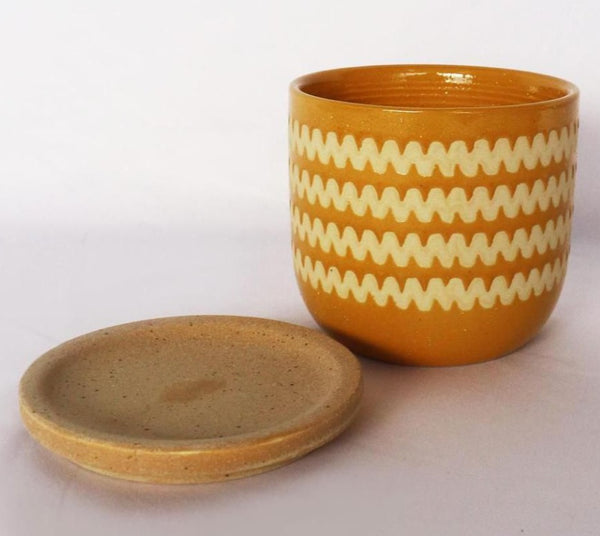 Mustard Zig Zag Planter with Saucer - Small