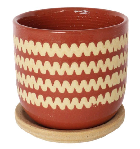 Berry Zig Zag Planter with Saucer - Small