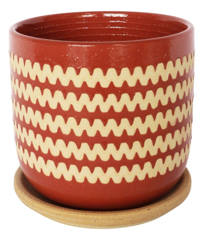 Berry Zig Zag Planter with Saucer Medium