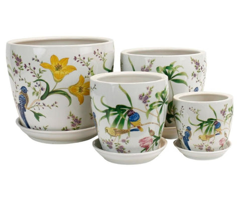 Floral Birds Planters S/4