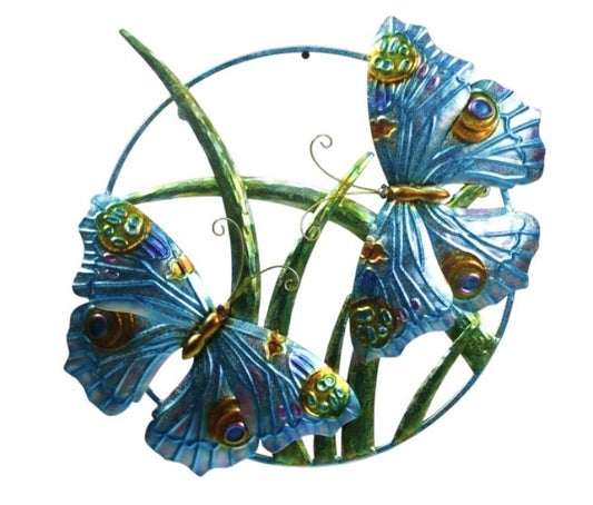 Metal Bright Blue Butterfly in Ring Wall Art 60cm