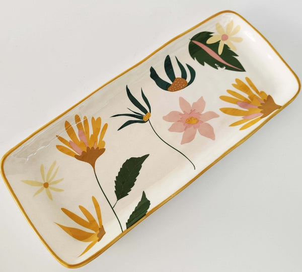 Cassia Floral Ceramic Platter & Jar Peach - 2 items