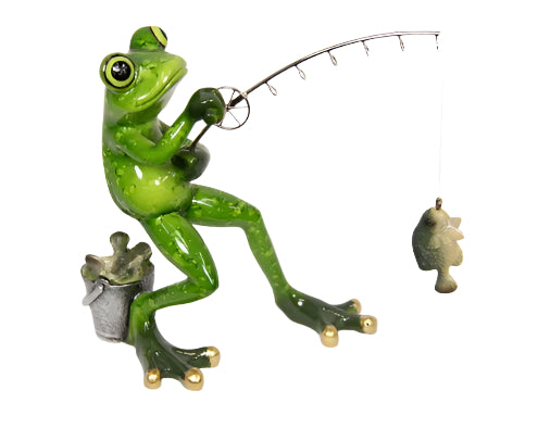 Frog Fisherman Marble Finish 16cm