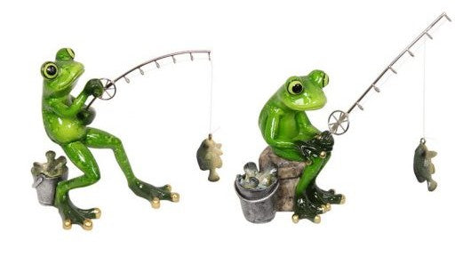 Frog Fisherman Marble Finish 16cm