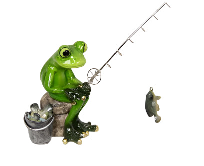 Frog Fisherman Marble Finish 16cm