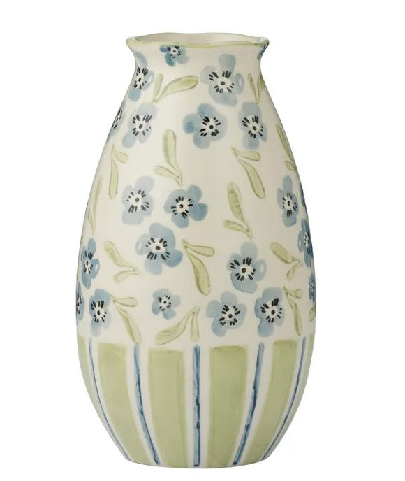 Vintage Flowers Ceramic Vase Blue/Olive