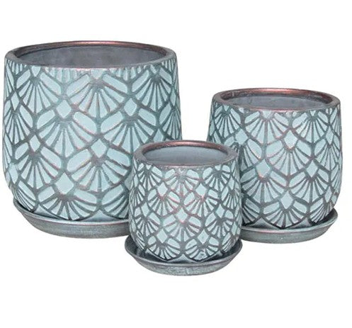 Deco Pots with Saucers - Teal - 3 sizes