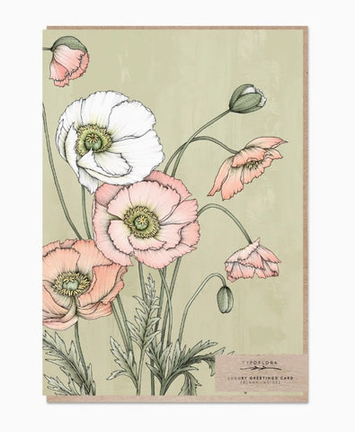 Poppies In Sage Portrait Card