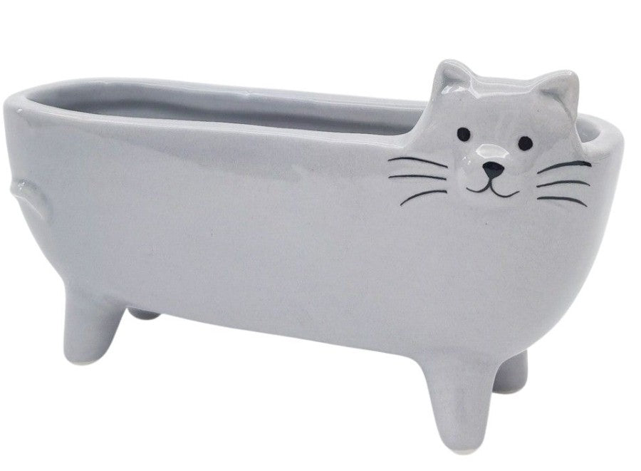 Long Cat Planter Grey 15cm