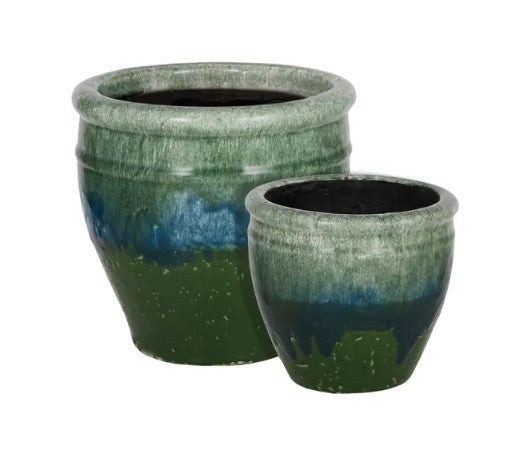 Deep Green Ceramic Pots Large and Small