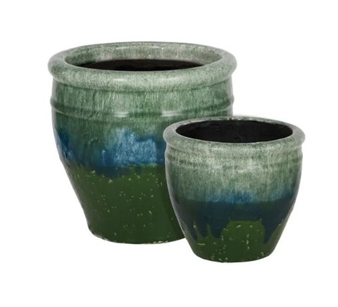 Deep Green Ceramic Pots Large and Small