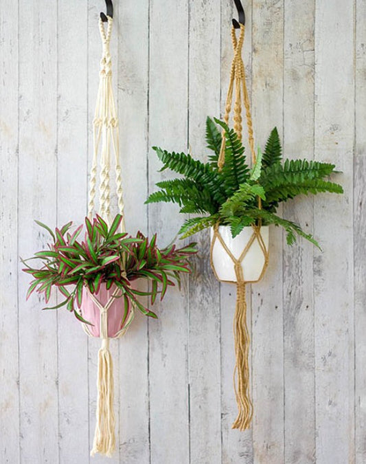 Macrame Hanging Pot Holder Twist White