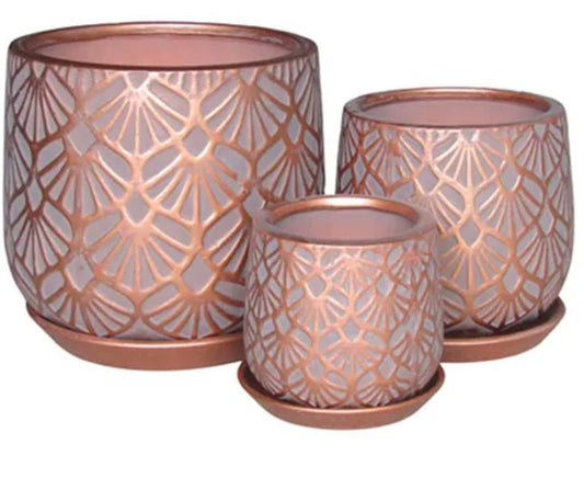 Deco Pots with Saucers - Copper - 3 sizes