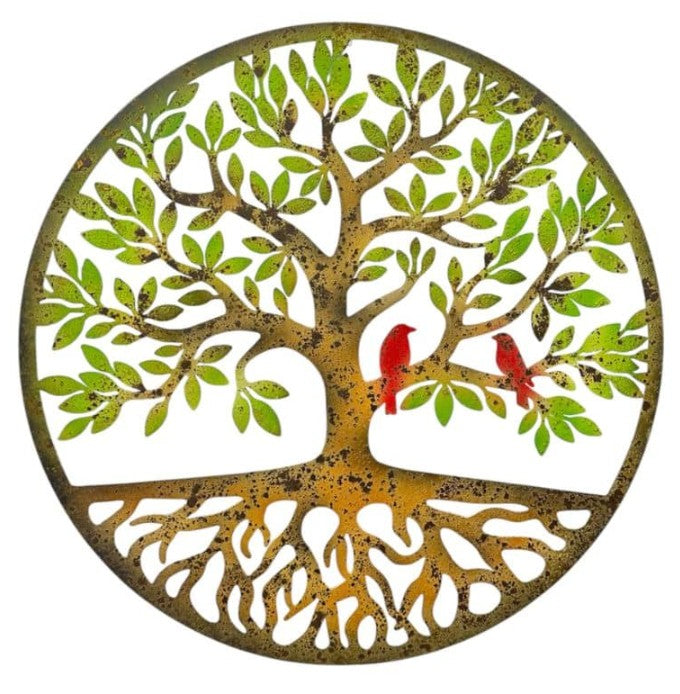 Round Laser Cut Tree of Life with Roots and Birds 50cm