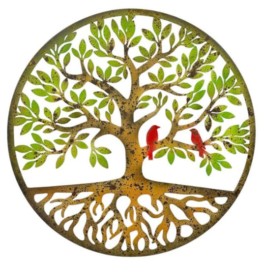 Round Laser Cut Tree of Life with Roots and Birds 50cm