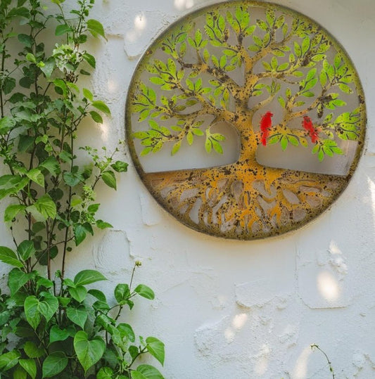 Round Laser Cut Tree of Life with Roots and Birds 50cm