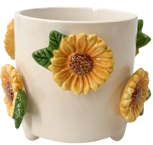 Sunflower Planter Beige & Yellow 13cm