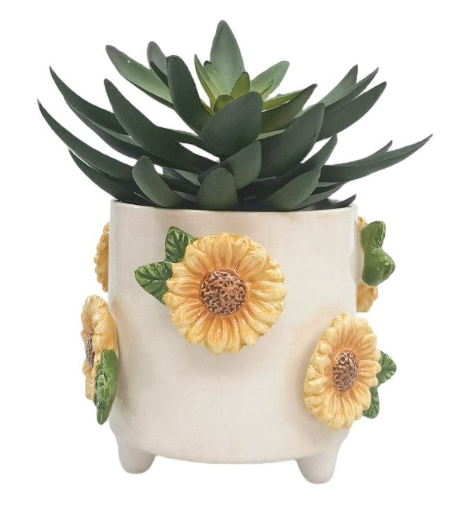 Sunflower Planter Beige & Yellow 13cm