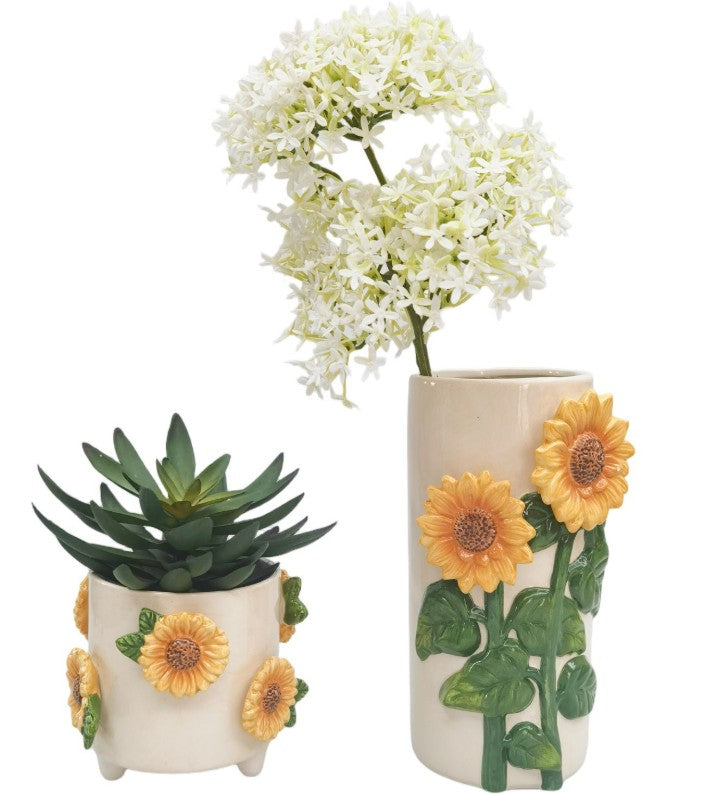 Sunflower Planter Beige & Yellow 13cm