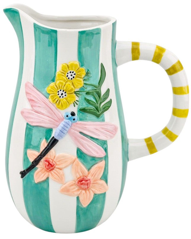 Tropical Dragonfly Jug Turquoise 22cm