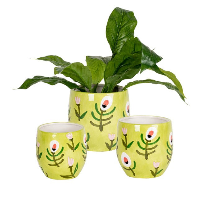 Green Pink Flower Pot - 3 sizes