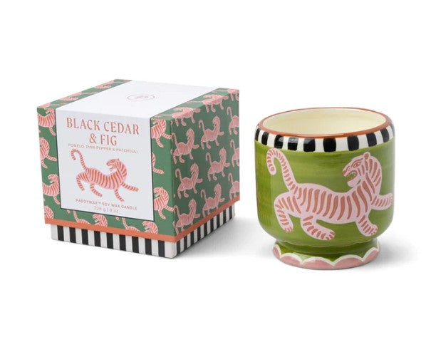Paddywax: A Dopo Ceramic Candle Tiger Black Cedar & Fig 226g