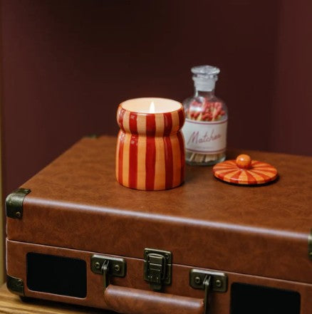 Paddywax: Red/Coral Striped Cabana Candle with LId 184g