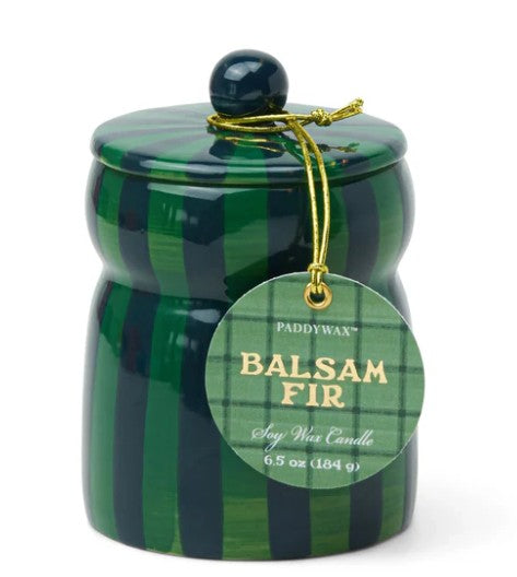 Paddywax: Green/Navy Striped Cabana Candle with LId 184g