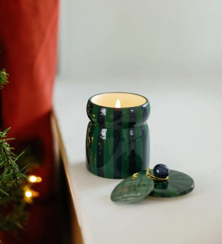 Paddywax: Green/Navy Striped Cabana Candle with LId 184g