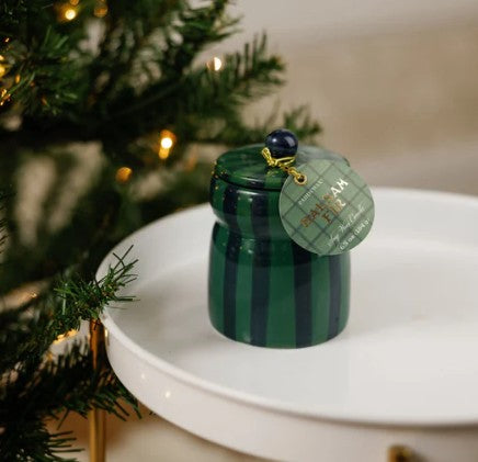 Paddywax: Green/Navy Striped Cabana Candle with LId 184g