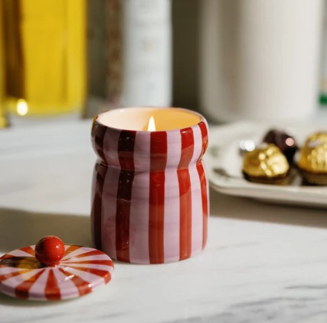 Paddywax: Red/Pink Striped Cabana Candle with LId 184g